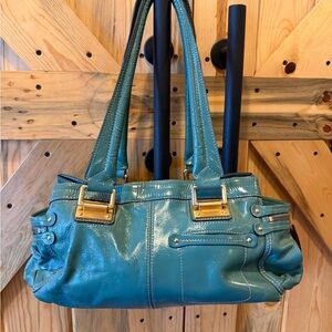 B. Makowsky Shiny Teal Shoulder Bag
